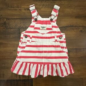 OshKosh B'Gosh Denim Jumper Dress Girls 9M Striped Ruffle Bottom Overall Skirt
